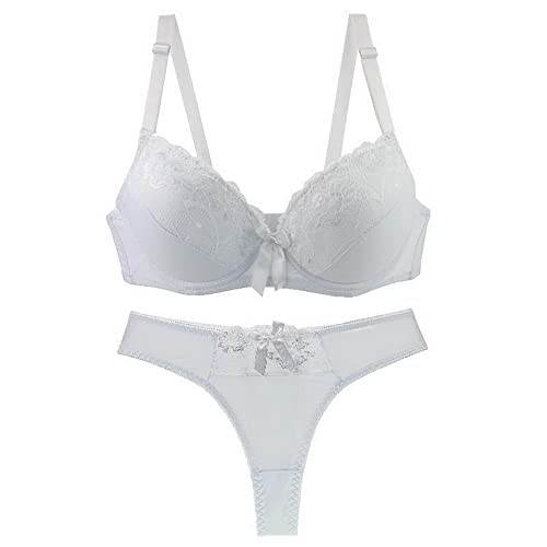 Swbreety Push Up Sexy Bras Set Transparent Underwear Lingerie Lace Bra & Matching Panty for Women White