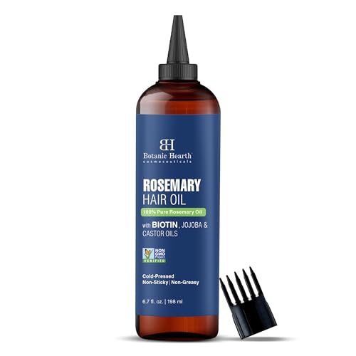 Botanic Hearth 100% Pure Rosemary Oil For Hair (6.7 fl oz) Infused With Biotin, Jojoba & castor Oil | Nourishing & Volumizing | Non GMO Verified