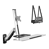 Mount-It! Sit Stand Wall Mount Workstation | Adjustable Height Stand Up Computer Station with Articulating Monitor Mount, Keyboard Tray, & CPU Holder | VESA Mount 75x75 and 100x100 | MI-7905