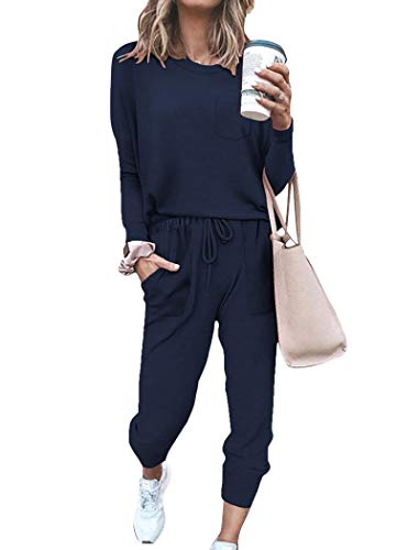 Sweatsuits for Women Set 2 Piece Lounge Wear Outfits Loose Fitting Navy Blue S