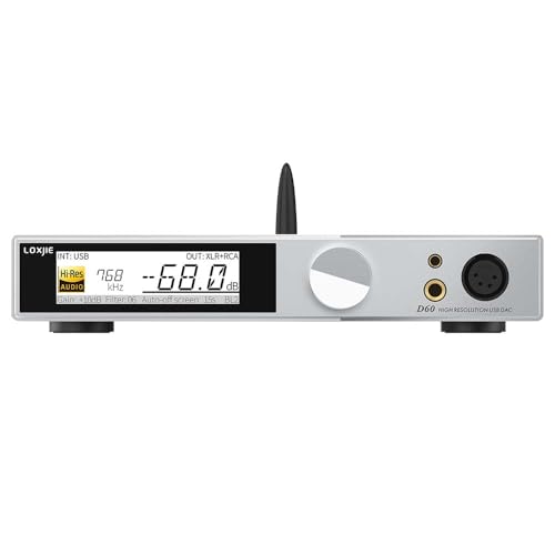 LOXJIE D60 Hi-Res Audio DAC Fully Balance Headphone Amplifier 6000mWx2 Output Power 6.35mm/4.4mm/XLR/RCA Output Hi-End Pre-amp Desktop Headphone Amp for Home Audio/Speaker with Remote Control (Silver)