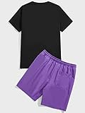 GORGLITTER Men's Letter Printed T Shirts Short Sleeve Top & Shorts Casual Two Piece Sets Black and Purple Letter & Bear Medium