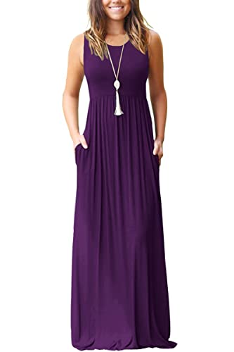MOLERANI Women's Loose Plain Maxi Dresses Casual Long Dresses with Pockets,Purple,L