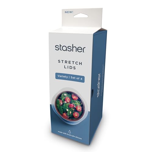 Stasher Premium Reusable Silicone Stretch Lids Variety 4-Pack, Clear, 9”, 6.5”, 4.5”, 2.5”, Airtight Seal, Food Container Covers, BPA Free, Leak-free, Dishwasher Safe, Microwave Safe, Eco-Friendly