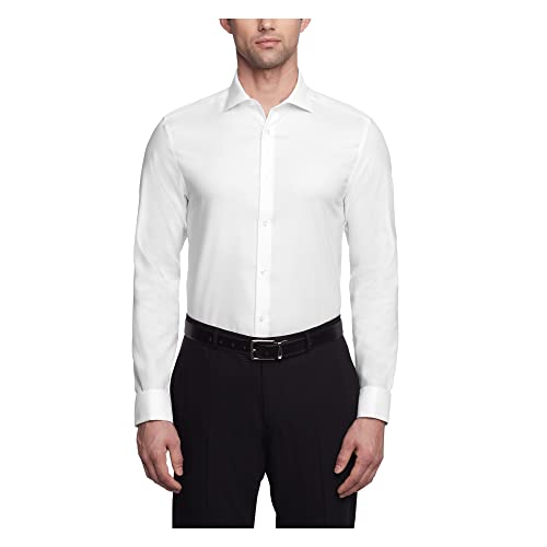 Calvin Klein Men's Non Iron Stretch Slim Fit Dress Shirt French Cuff Shirt, White, 16" Neck 32"-33" Sleeve