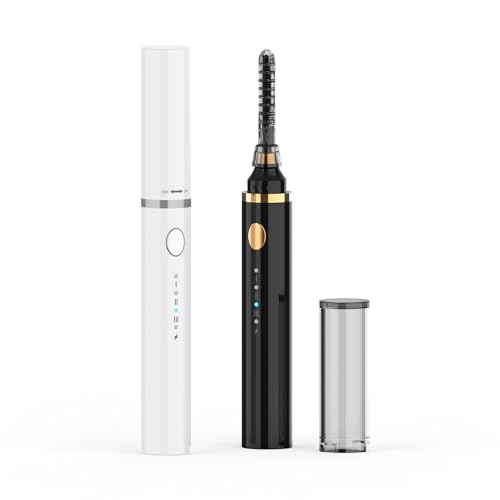 Smiling Shark Heated Eyelash Curler, MG-1 2pcs New 360°Wand-Style Heated Lash Brush Rechargeable【Lengthen/Define/Curler】 3-in-1 Lash Curler for All Types of Lashes, Black+White