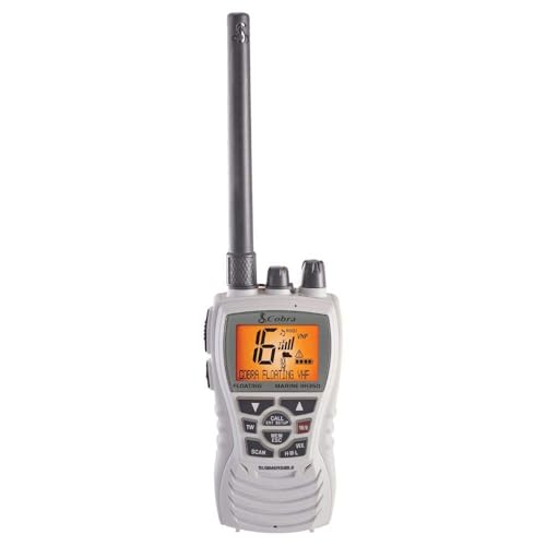 Cobra MR HH350 FLT Handheld Floating VHF Marine Radio - 6 Watt, Submersible, Noise Cancelling Mic, Backlit LCD Display, NOAA Weather, and Memory Scan, White