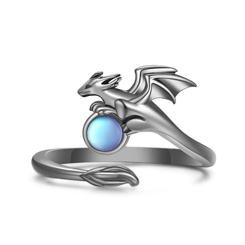 925 Sterling Silver Dragon Ring for Women Men Vintage Animal Dragon jewlery Adjustable Black Dragon Open Thumb Rings Gothic Rings Gifts (Black Dragon)