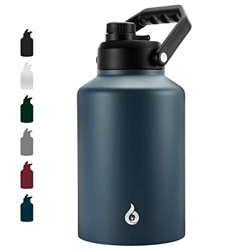 BJPKPK One Gallon(128 oz) Insulated Water Bottle, Dishwasher Safe Stainless Steel Thermos, BPA Free Jug with Ergonomic Handle & Anti-slip Bottom, Large Water Bottle, Navy Blue