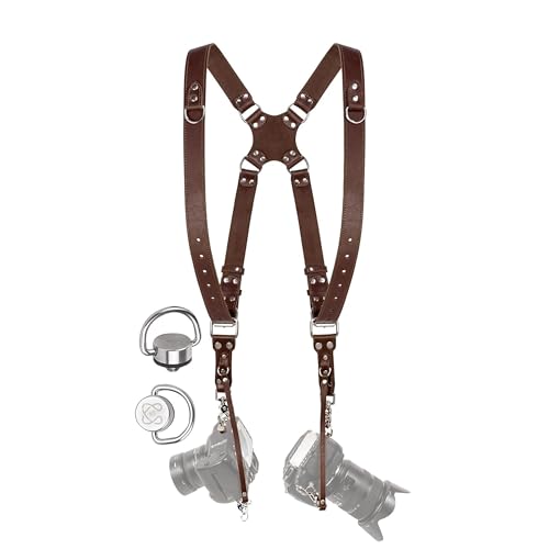 C Coiro Camera Harness for 2 Cameras – Dual Shoulder Leather Camera Strap – Double Camera Harness for DSLR/SLR, Camera Straps for Photographers of All Levels, Standard Straps/Color Brown