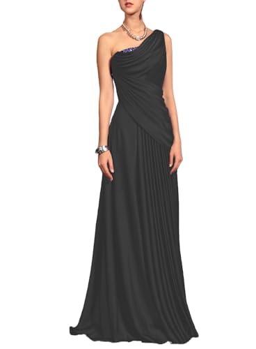 OphixPulse Sheath/Column Elegant Prom Dress Formal Evening Dress Floor Length Sleeveless One Shoulder with Pleats 2024 Black