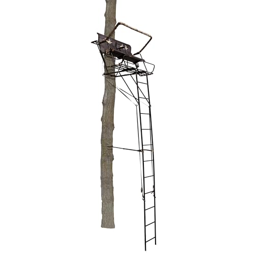 Muddy Boss Stronghold 2.5 Deer Hunting 18 Foot 2 Person Ladderstand Tree Stand with Lumbar Seat and Expanded D Force Metal Platform