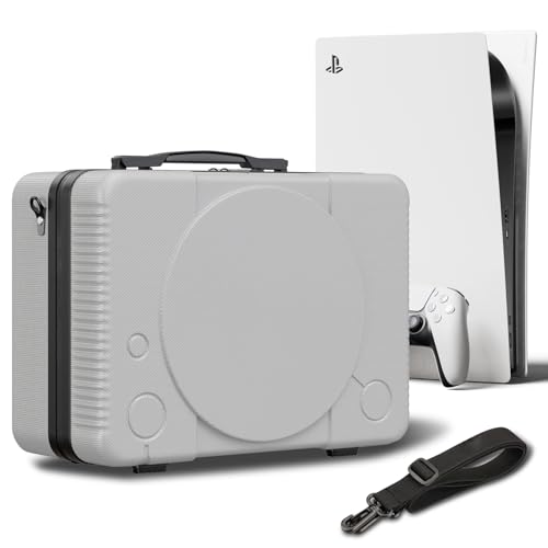 PS5 Carrying Case, Compatible with PlayStation 5 Console/Controllers/Headset/Games - Protective Travel Case with Hard Shell & Customized Foam for Storage (Classic PS1 Style) - Not for PS5 Slim