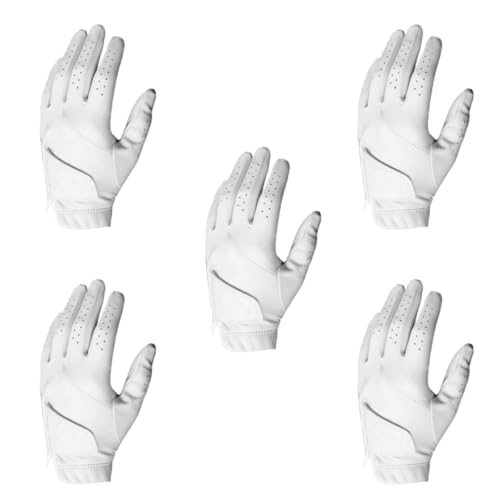 Scratch Cabretta Leather Mens Golf Gloves (5 Pack) Logo Free, Durable & Soft, Small Medium Large X-Large (Large)