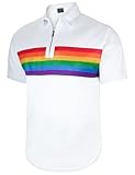 CLOFANWIN Mens Gay Pride Rainbow Striped Golf Polo Shirt LGBTQ Shirts for Men, Multicoloured, Large