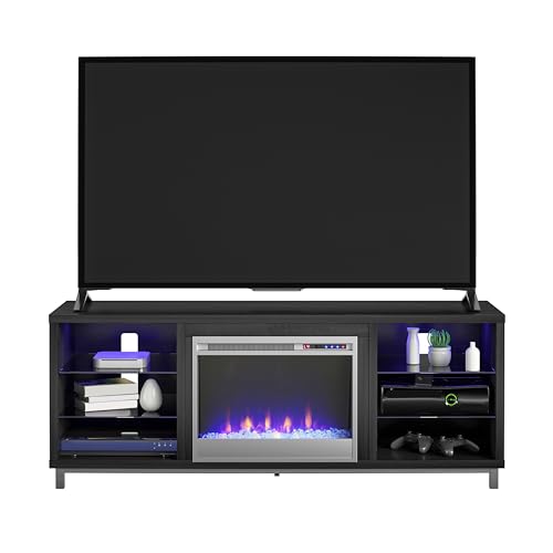 Ameriwood Home Lumina Fireplace TV Stand, Black Oak, Holds TVs up to 70", Modern Entertainment Center with RGB LED Lights