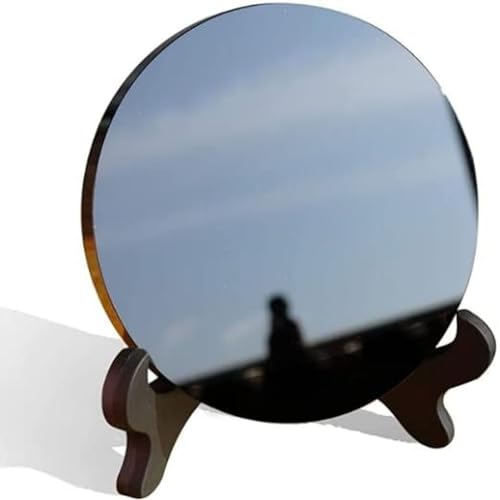 CRYSTALSTILE Black Obsidian Scrying Mirror 3.94 in with Wooden Stand, Premium Quality Obsidian Mirror for Meditation, Witchcraft, Divination and Spiritual Practices (100 mm)