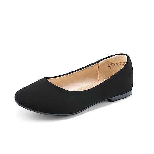 DREAM PAIRS Girls Dress Shoes Slip On Ballet Flats, Black/Nubuck - 3 Little Kid (Muy-Shine)