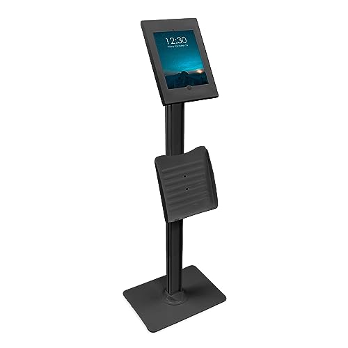 Mount-It! Anti-Theft Floor Stand Compatible with iPad, Contact-Less Kiosk with Universal Enclosure for iPads, Adjustable Locking Secure Tablet Mount for iPad Gen 7 to 10, iPad Pro, iPad Air, Black