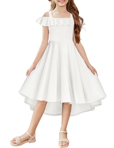 Arshiner Teen Girls White Dress Summer Casual Ruffle Birthday Dresses 12-13 Years