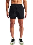 Pudolla Men’s 2 in 1 Running Shorts 5" Quick Dry Gym Athletic Workout Shorts for Men with Phone Pockets(Black Medium)