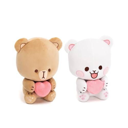 Milkmochabear Milk and Mocha Sitting Plush with Magnetic Heart 8" Inch Authentic Merchandise Adorable Cute Stuffed Bear Travel Sized Soft Gift for Any Occasion Friend Couples Holiday Birthday Cuddly