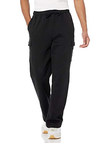 Amazon Essentials Men's Cargo Fleece Sweatpant with Open Hem, Black, Medium