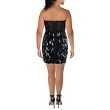 BCBGMAXAZRIA Women's Strapless Straight Neck Feathered Paillettes Mini Dress, Black