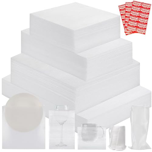 320 pcs Moving Packaging Supplies, 260 Cushioning Foam Pouches and Sheets, 4 Sizes (16x12", 12x12", 12x7.8", 7.8x7.8") with 60 Fragile Stickers, Cushion Foam Pouch for Moving, Packaging, Storage.