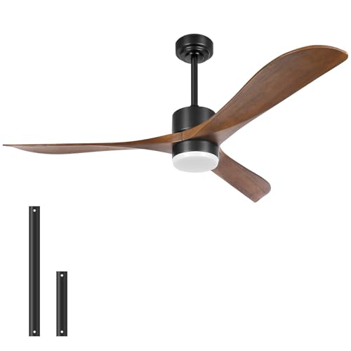 Ceiling Fans with Lights Remote Control, 56" Indoor Wood Ceiling Fan with Light Memory for Patio Gazebo Living Room Bedroom, Walnut & Matte Black