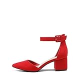 DREAM PAIRS Women's Annee Red Suede Low Heel Pump Shoes - 11 M US