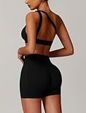 ABOCIW Workout Sets for Women 2 Piece Seamless High Waist Scrunch Butt Lifting Gym Shorts Cutout One Shoulder Sports Bra Yoga Outfits Seamless Black Small