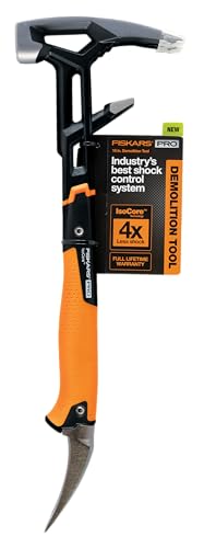Fiskars IsoCore Wrecking Bar, Board Bender Shock Absorbing Hammer and Crowbar, 18-Inch