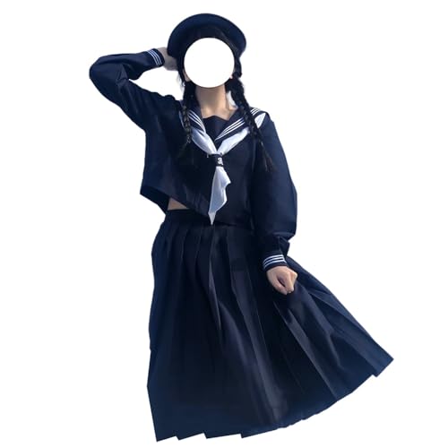 Japanese School Girls Uniform Costume Sailor Uniform Navy Blue JK Long Sleeve Long Skirt Suit Costumes for Women