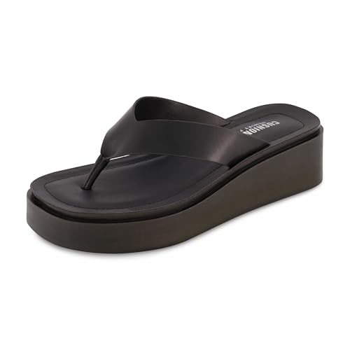 CUSHIONAIRE Women's Pippin thong platform sandal with +Memory Foam, Black 8.5