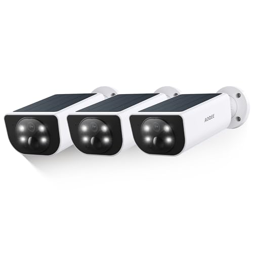 AOQEE 2K Solar Camera Outdoor Wireless-2.4Ghz WiFi Cameras for Home Security, Continuous Power, Color Night Vision, SD Card/Cloud Storage, Waterproof, Compatible with Alexa/Google Home S1 (3 Pack)