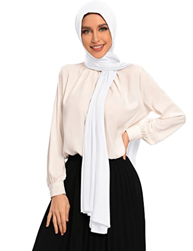 Txmout Premium Jersey Hijab Scarf for Women - Muslim Cotton Head Covering (White)