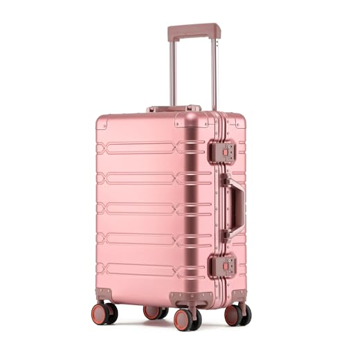 UrbanExplorer All Aluminum Carry On Luggage Hard Shell Suitcases with Spinner Wheels Zipperless Luggage 20 inch Small Carry On Suitcase for Short Trips, Pink