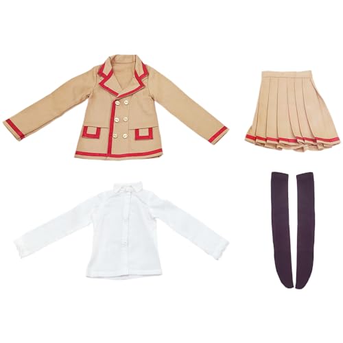 niannyyhouse 1/3 1/4 BJD Dolls Clothes Khaki Coat White Shirt Pleated Skirt Socks School Uniform Outfit Ball Jointed Dolls Accessories Dress Up Gift (1/3BJD)