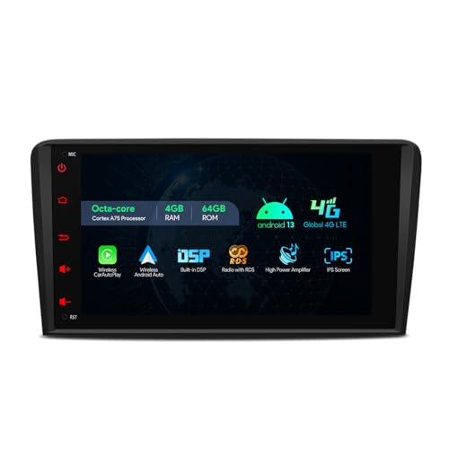 XTRONS Car Stereo for Audi A3 S3 RS3, Android 13 Octa Core 4GB+64GB Car Radio, 8 Inch IPS Touch Screen GPS Navigation for Car Bluetooth Head Unit, Built-in DSP Car Play Android Auto Support 4G LTE