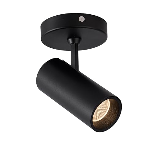 Aisilan Led Modern Directional Dimmable Spotlight Adjustable 90° Anti Glare Ceiling Spot Light for Indoor Foyer Living Room Warm White Black 9W CREE COB CRI 97 MSD015PB3K9WDim