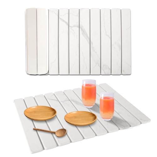 Large Stone Dish Drying Mat for Kitchen Counter, 23''×15'' Marble-Pattern Dishes Drying Matt Kitchen Counter, Absorbent Diatomaceous Earth Bath Quick Dry Mats for Tableware, Bottles and Cup
