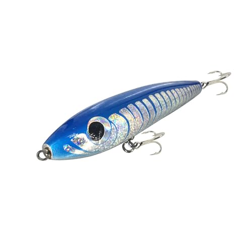 Feianoto Topwater Pencil Popper Wobbler Hard Stick Baits Handmade Fishing Lure Plug Swimbait with Fishing Treble Hooks Bait Floating Saltwater 4.9OZ (Blue)