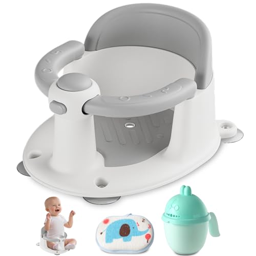 Trankerloop Baby Bath Seat for Babies 6 Months & up, Non-Slip Toddler Bath Seat for Baby & Newborn, Sit Up Bath Seat for Baby,Grey