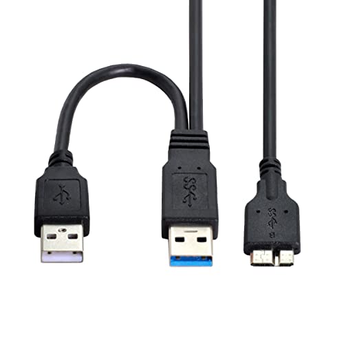CY Micro USB 3.0 Power Y Cable, Dual USB3.0 Data & USB2.0 Power A Male to Micro USB 3.0 Cable with Extra Power for SSD HDD