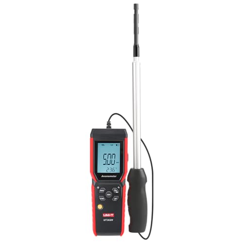 UNI-T Hot Wire Anemometer, Handheld CFM Meter Wind Speed HVAC Air Flow Meter for Air Velocity in-Duct Airflow Temperature with Backlight LCD Display - UT362H