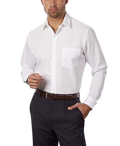 Van Heusen Men's Dress Shirt Fitted Poplin Solid, White, 16.5" Neck 34"-35" Sleeve