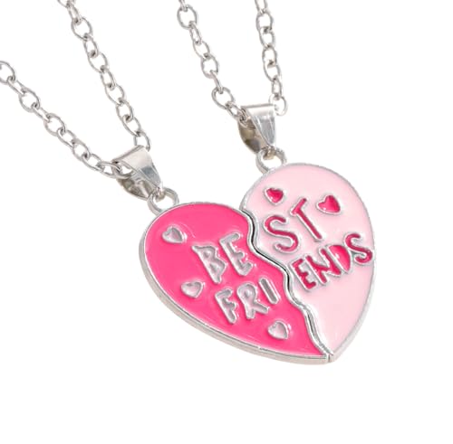 Best Friends Necklace for 2, Matching Heart Split Pendant BFF Friendship Charm Magnetic Jewelry for Women (Silver)