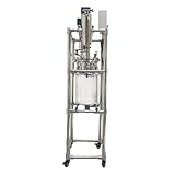 Yokoma 110V Double-Layer Jacketed Glass Reactor Reaction Kettle 10L Chemical Lab Vessel Device for Reaction Distillation with Stainless Steel Support Frame and Wheels Adjustable Speed 0-600RPM