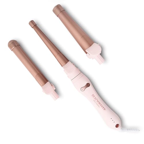 The Beachwaver Co. Multi Barrel Beachwaver - Pink Rosegold | Professional Ceramic Rotating Curling Iron w/ 3 Attachments | Adjustable Heat, Ergonomic Handle, Travel-Friendly | B-Series (BWIB3N11136)